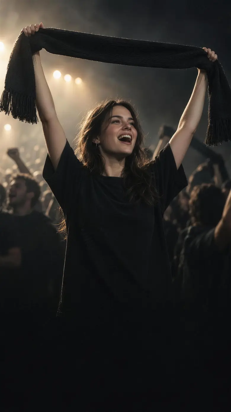 Fană care ridică un fular într-o arenă