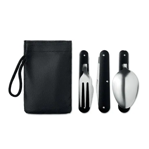 Set tacâmuri camping SS 3 SERVICE — culoarea Negru, față