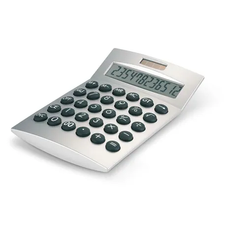 Calculator solar BASICS — culoarea Argint mat, față