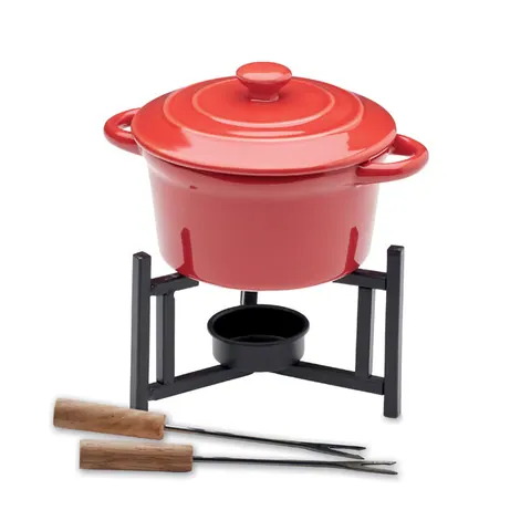 Set de fondue ceramică BIG KASE — culoarea Roșu, față