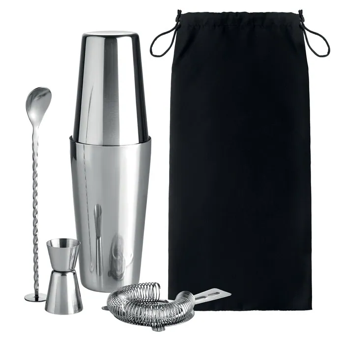 Set de cocktail BOSTON — culoarea Argint strălucitor, față