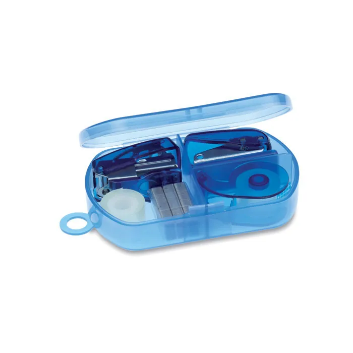 Set papetărie BUROBOX — culoarea Albastru transparent, față