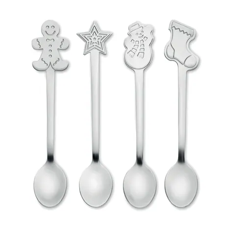 Linguri de ceai de Crăciun CHIP SET — culoarea Argint mat, față