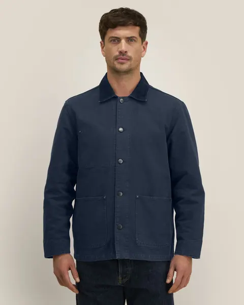 Jachetă din canvas Chore Jacket Stanley/Stella — culoarea Bleumarin (vopsit după confecționare), purtat de model, față