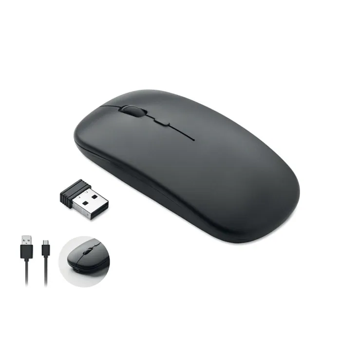 Mouse wireless reîncărcabil CURVY C — culoarea Negru, față