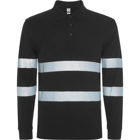 Tricou polo reflectorizant cu mânecă lungă unisex Foran — culoarea Negru, imagine produs