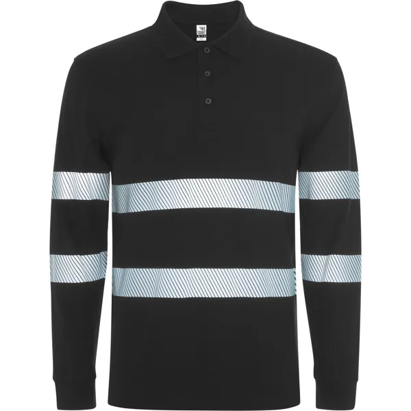 Tricou polo reflectorizant cu mânecă lungă unisex Foran — culoarea Negru, imagine produs