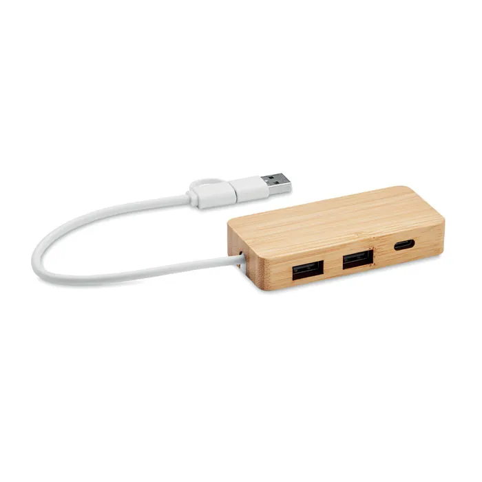 Hub USB HUBBAM — culoarea Lemn, față