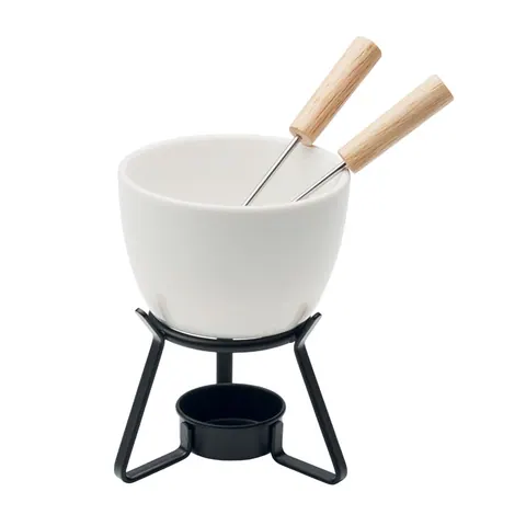 Set de fondue ceramică KASE — culoarea Alb, față