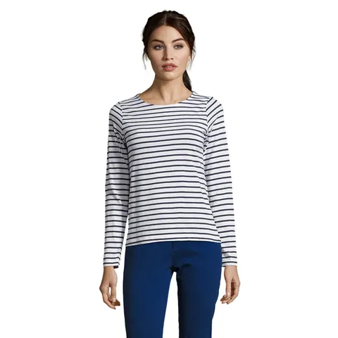 Tricou cu mânecă lungă damă MARINE — culoarea Alb / Mare, față