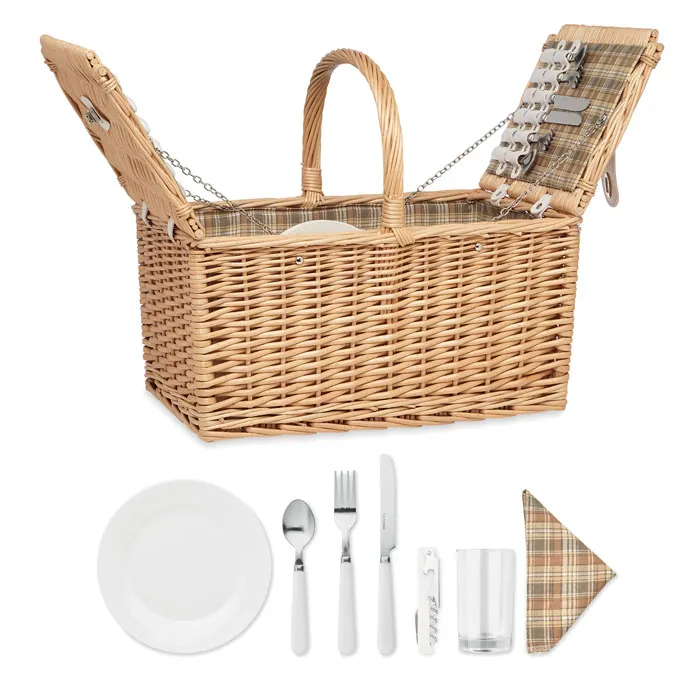 Coș picnic răchită MIMBRE PLUS — culoarea Lemn, față
