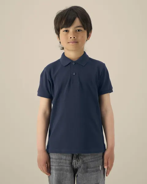 Tricou polo copii Mini Sprinter Stanley/Stella — culoarea Bleumarin, purtat de model, față
