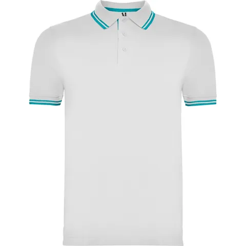 Tricou polo bărbați Montreal — culoarea Alb / Turcoaz, imagine produs