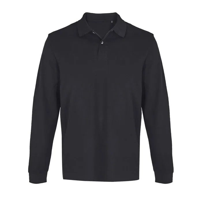 Tricou polo cu mânecă lungă unisex PACIFIC LSL — culoarea Negru, față