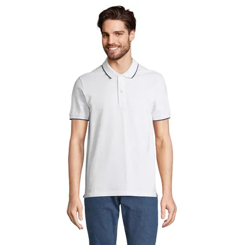 Tricou polo PALERMO — culoarea Alb / Bleumarin francez, față