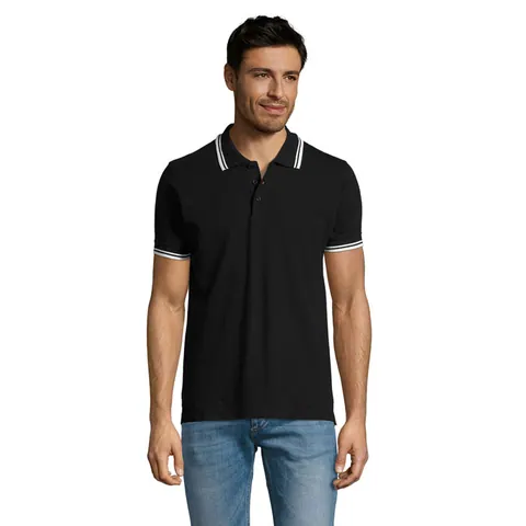 Tricou polo bărbați PASADENA — culoarea Negru / Alb, față