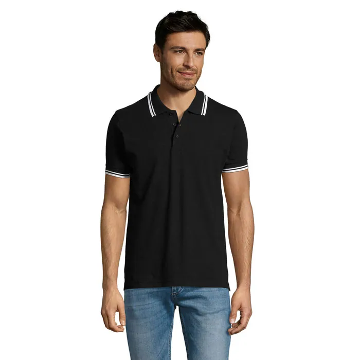 Tricou polo bărbați PASADENA — culoarea Negru / Alb, față