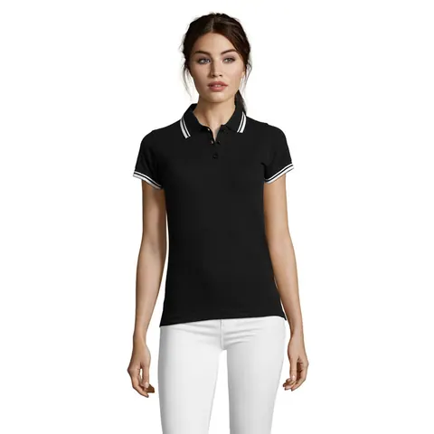Tricou polo damă PASADENA — culoarea Negru / Alb, față