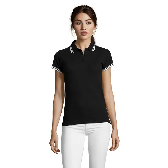 Tricou polo damă PASADENA — culoarea Negru / Alb, față