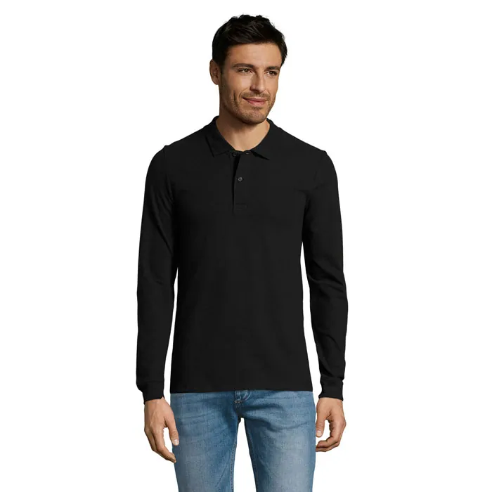 Tricou polo cu mânecă lungă bărbați PERFECT LSL — culoarea Negru, față