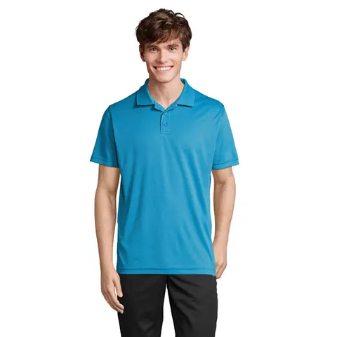 Tricou polo unisex PITCHER — culoarea Aqua, față