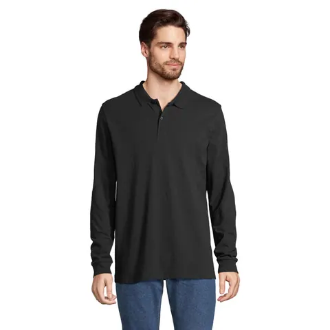 Tricou polo cu mânecă lungă unisex PLANET LSL — culoarea Negru, față