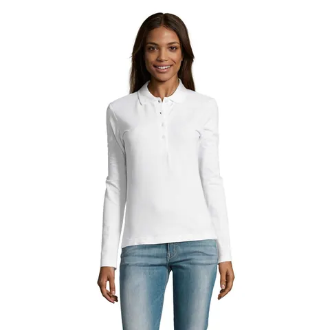 Tricou polo cu mânecă lungă bărbați PODIUM — culoarea Alb, față