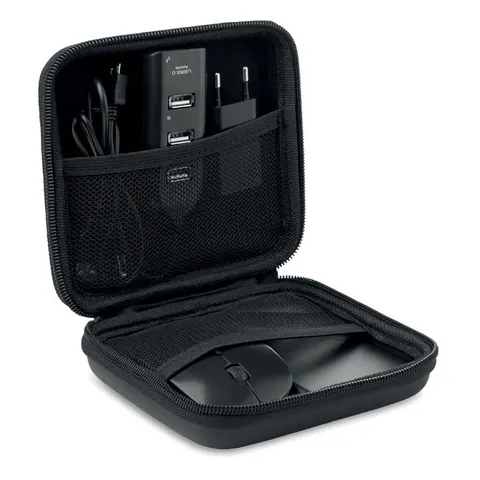 Hub USB POWERSET — culoarea Negru, față