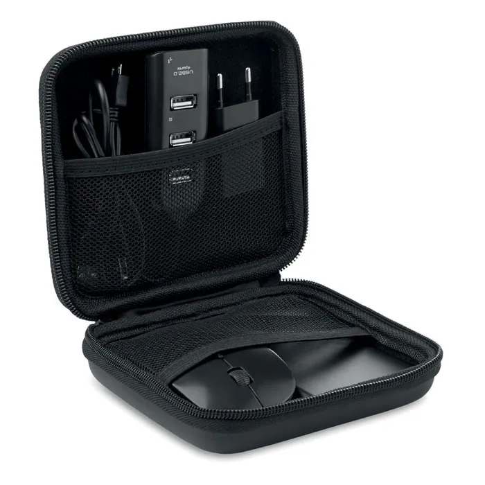 Hub USB POWERSET — culoarea Negru, față