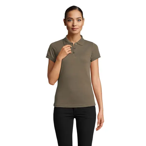 Tricou polo damă PRIME — culoarea Kaki militar, față