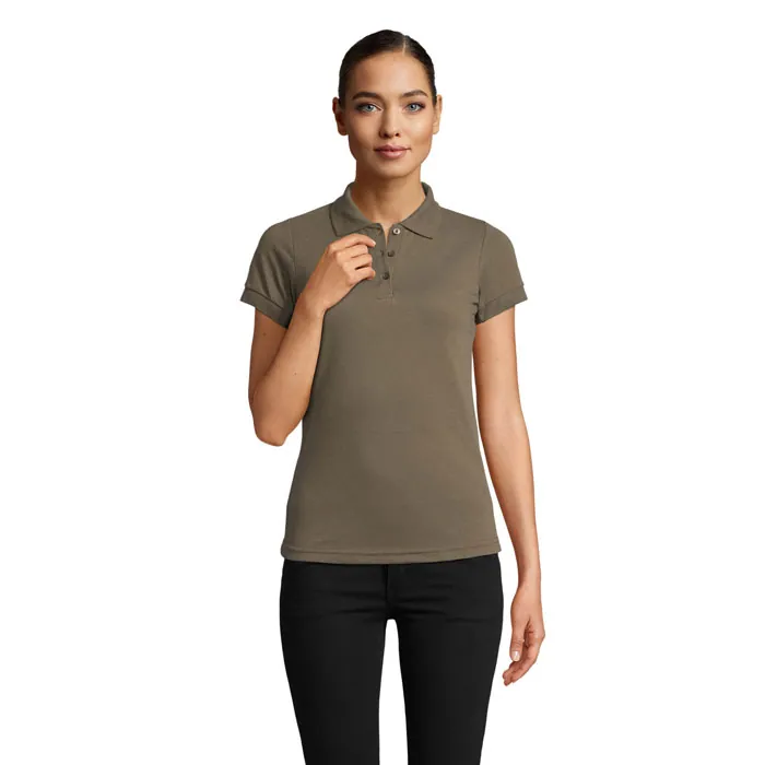 Tricou polo damă PRIME — culoarea Kaki militar, față