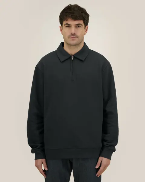 Bluză polo Proper Stanley/Stella personalizată — culoarea Negru, purtat de model, față