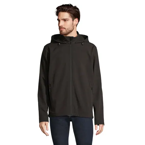 Jachetă softshell bărbați RACE HOODED — culoarea Negru, față