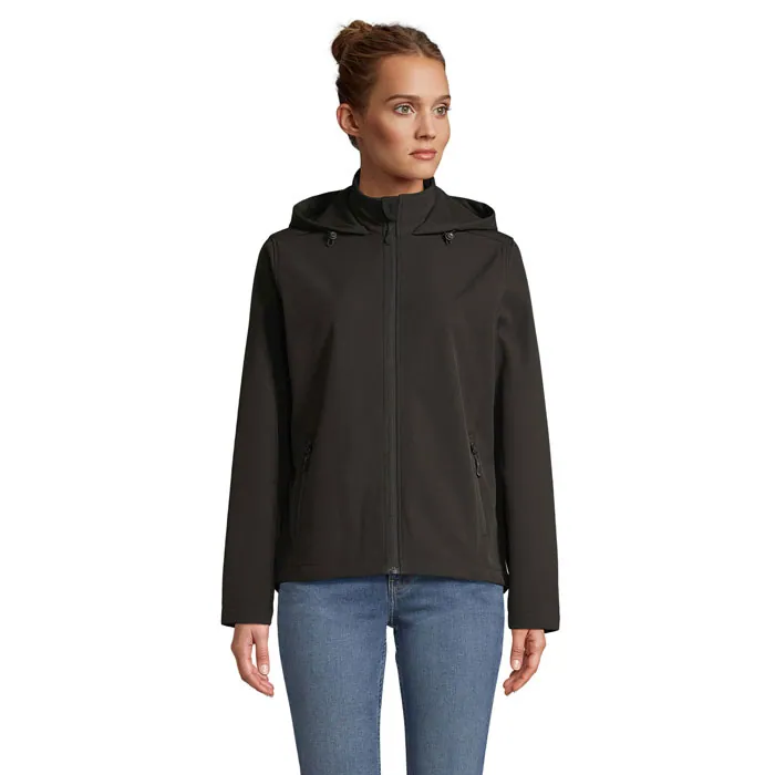 Jachetă softshell damă RACE HOODED — culoarea Negru, față