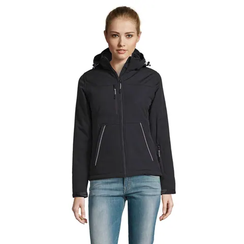 Jachetă softshell damă ROCK — culoarea Negru, față
