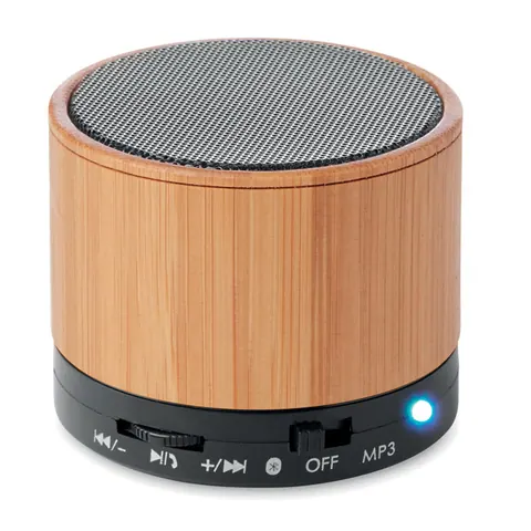 Boxă portabilă ROUND BAMBOO — culoarea Negru, față