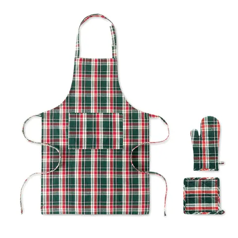 Set bucătărie bumbac carouri SANTAPRON — culoarea Multicolor, față