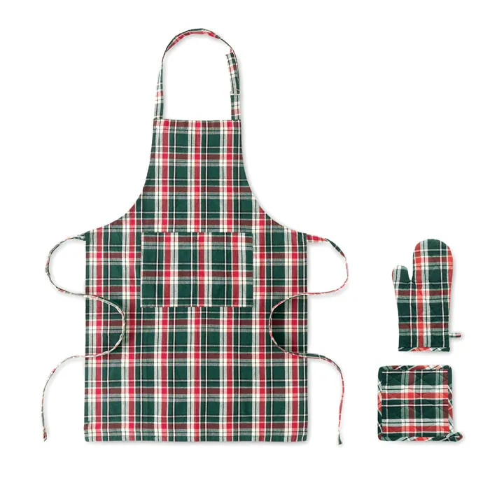 Set bucătărie bumbac carouri SANTAPRON — culoarea Multicolor, față
