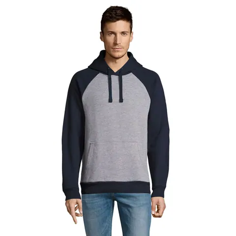 Hanorac cu glugă unisex SEATTLE — culoarea Gri melanj / Bleumarin francez, față