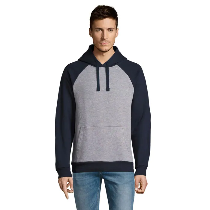 Hanorac cu glugă unisex SEATTLE — culoarea Gri melanj / Bleumarin francez, față