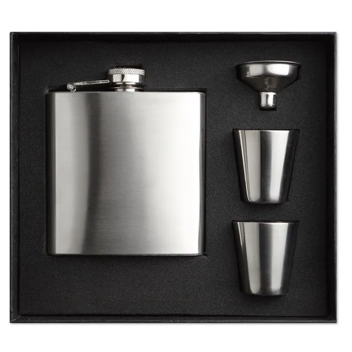 Plosca SLIMMY FLASK SET — culoarea Argint mat, față