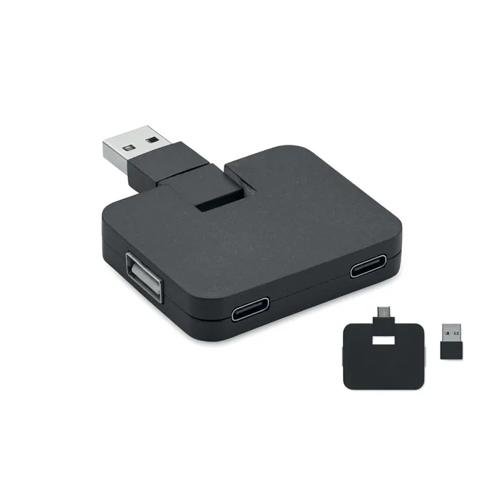 Hub USB SQUARE-C — culoarea Negru, față