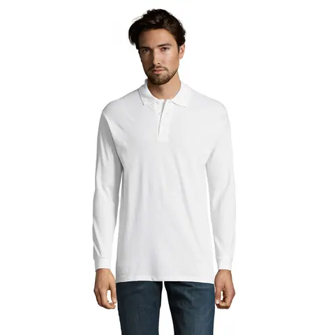 Tricou polo cu mânecă lungă bărbați STAR — culoarea Alb, față
