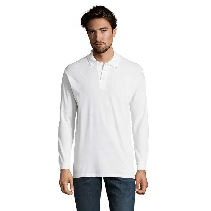 Tricou polo cu mânecă lungă bărbați STAR — culoarea Alb, față
