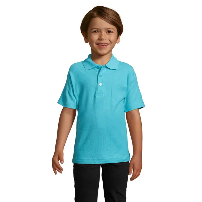Tricou polo copii SUMMER II — culoarea Albastru atol, față