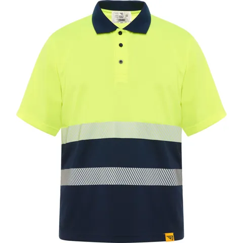 Tricou polo reflectorizant unisex Vega — culoarea Bleumarin / Galben fluor, imagine produs