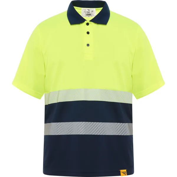 Tricou polo reflectorizant unisex Vega — culoarea Bleumarin / Galben fluor, imagine produs