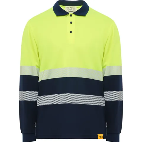 Tricou polo reflectorizant cu mânecă lungă unisex Vega Ls — culoarea Bleumarin / Galben fluor, imagine produs