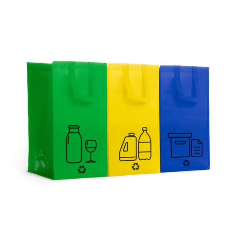 Set de pungi de reciclare Volga — culoarea Verde / Albastru / Galben, imagine produs
