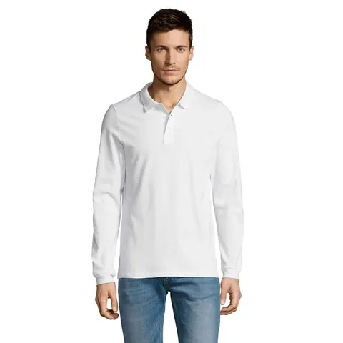 Tricou polo cu mânecă lungă unisex WINTER II — culoarea Alb, față